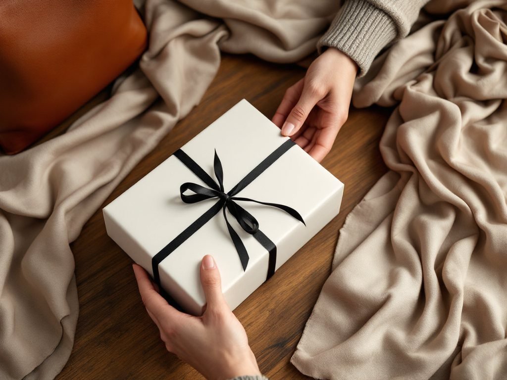 Emballage cadeau Sofia Rey, papier ivoire et ruban noir